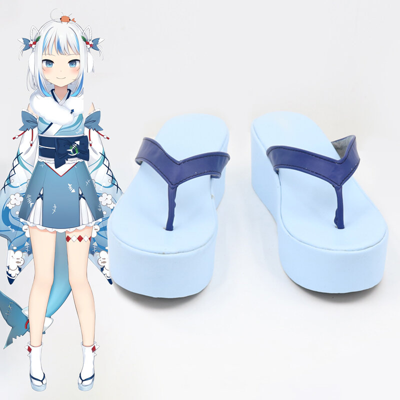 Zapatos de Cosplay de Anime VTuber Gawr Gura, chanclas de piel sintética, accesorios de juego de rol para mujeres y niñas