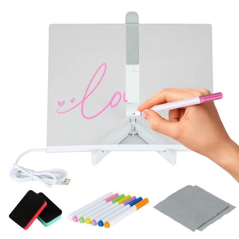 Placa de planejamento acrílico com Light Up Stand, LED, desenho, pintura, mensagem, multifuncional, 7 marcadores