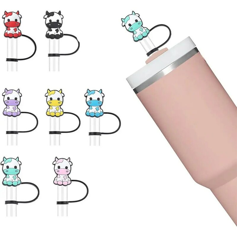 Cartoon Plugs Cover Silicone Straw Plug Creative Splash Proof Reusable Straw Topper 10mm Airtight Cow Straw Cover Bar