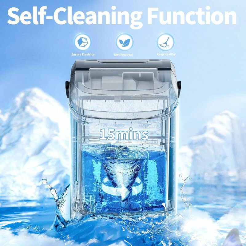 Countertop Ice Maker with Soft Chewable Ice, 34Lbs/24H, Pebble Portable Ice Machine with Ice Scoop, Self-Cleaning,