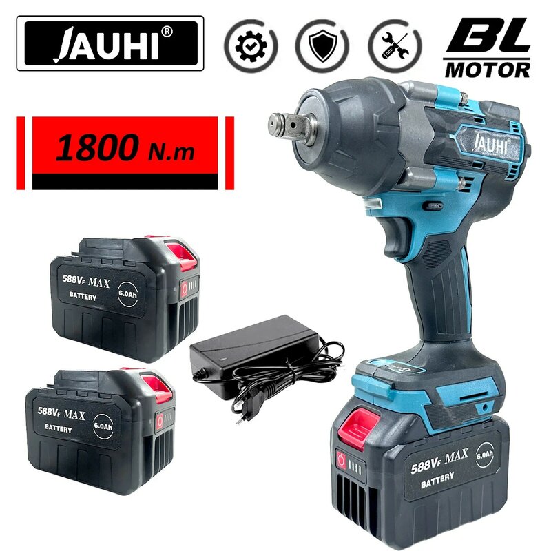 JAUHI-Electric Wrench 1800nm High Torque Brushless Rechargeable Impact Wrench (For Makita 18v Battery)