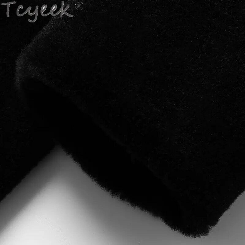 Tcyeek Mink Fur Suit Collar Jaqueta de lã longa média, casaco masculino, jaquetas quentes de ovelha shearling, roupas masculinas, moda, inverno
