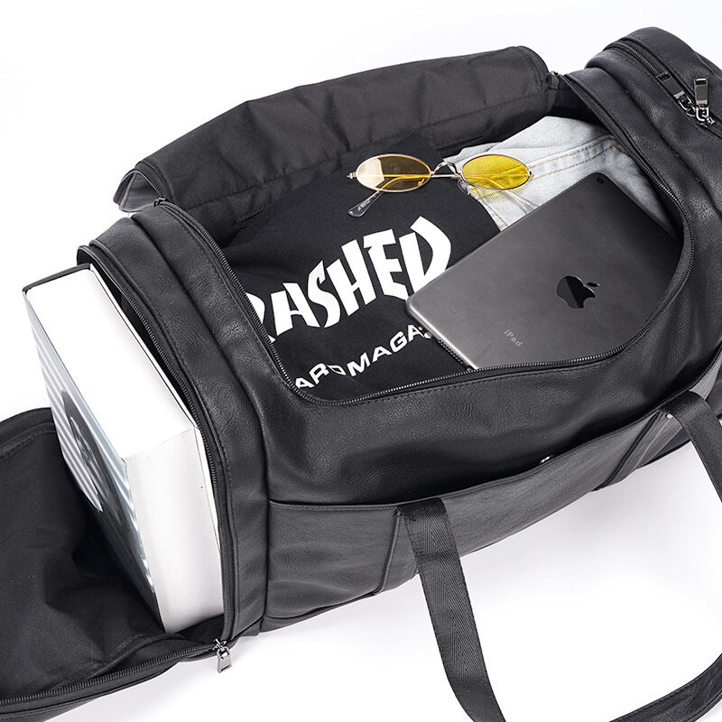 Bolso de viaje informal de cuero PU para hombre, bolsa de hombro de alta capacidad, bolsa de gimnasio portátil, bolsa de equipaje, bolsa de lona masculina