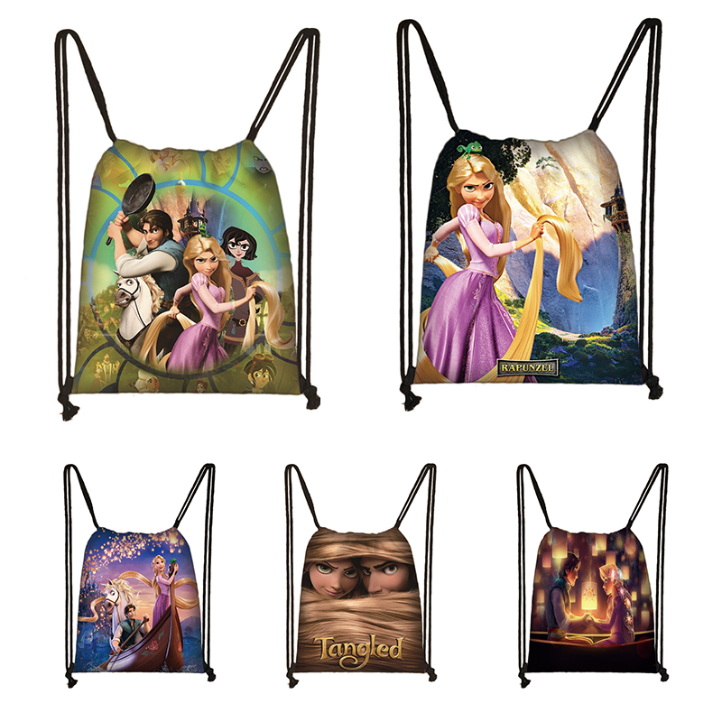 Mochila de cordão princesa emaranhada Rapunzel, bolsa de grande capacidade, bolsa casual para mulheres e adolescentes, menino e menina