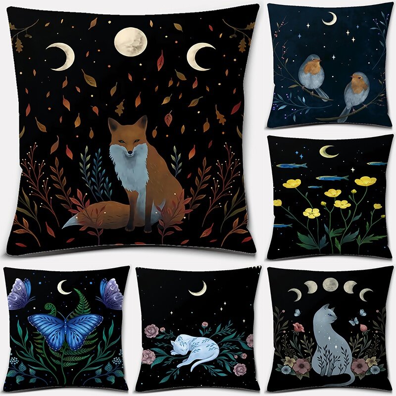 Animal Moon Pattern Series Pattern Decorative Pillowcase, Square Pillowcase, Home Office Decoration