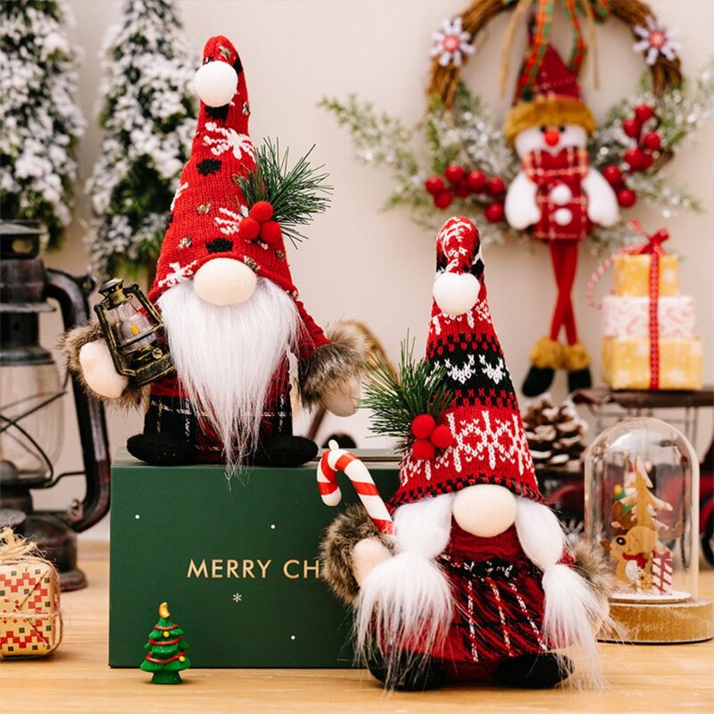 Muñeco de Papá Noel de felpa de gnomos de Navidad, tejido de punto, adornos colgantes para árbol de Navidad, decoración de elfo enano, regalos de Año Nuevo 2024