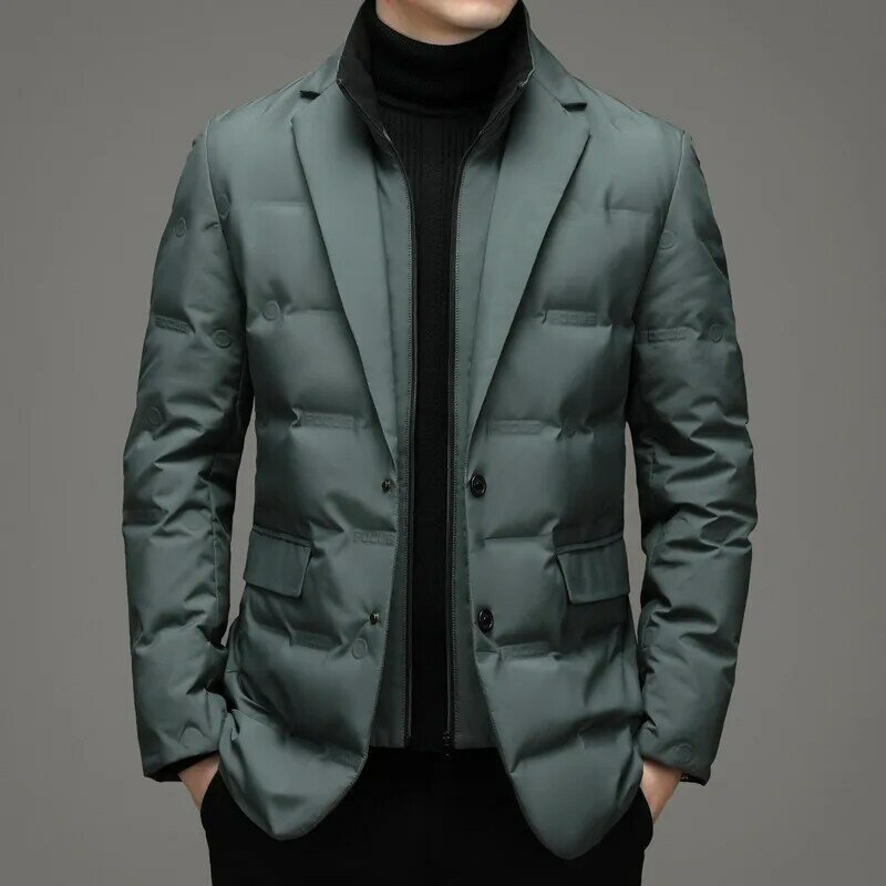 Jaqueta de colarinho em pé masculina, blazer quente, negócios e lazer, 2 peças falsas, novo, inverno, 2024