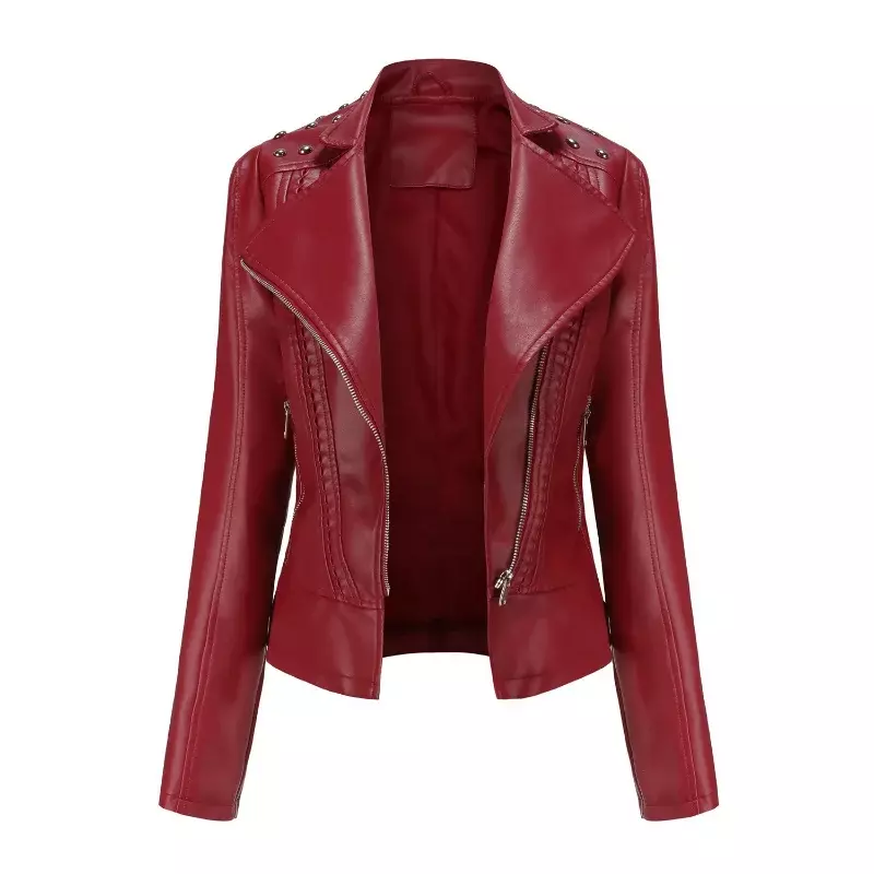 BTQWFD abbigliamento femminile PU Leather moto Rivet giacche autunno inverno cappotti donna Outwear manica lunga moda 2023 nuovi top
