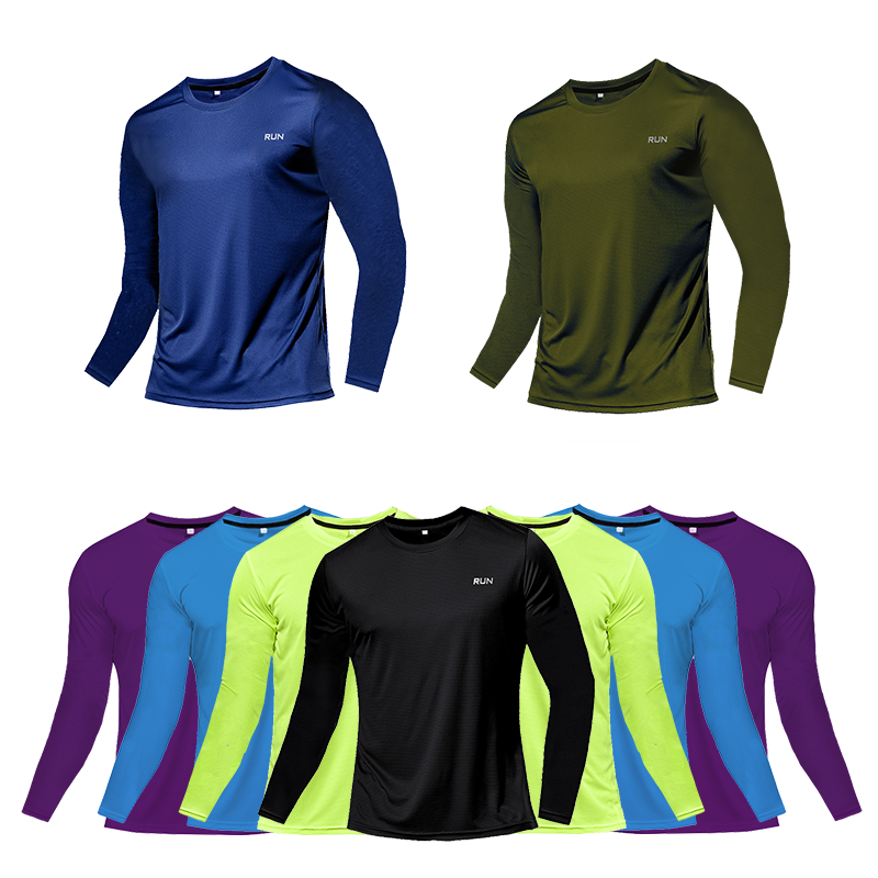 Gelo de seda manga longa primavera masculina seção fina secagem rápida respirável camiseta simples ao ar livre casual ginásio roupas equipamentos fitness