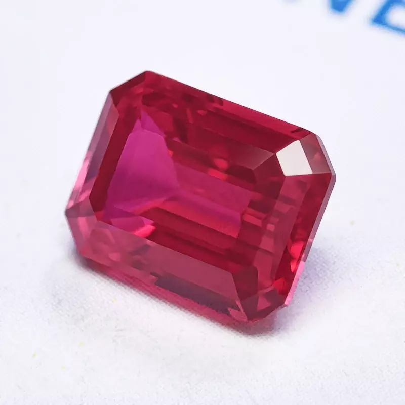 Lab Grown Ruby Red Color Emerald Cut Gemstone for Charms DIY Ring Necklace Earrings Materials Selectable AGL Certificate