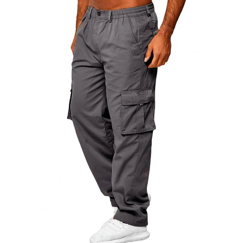 Pantalon à taille élastique pour homme, multi-poches, grande taille, respirant, droit, doux, long, extérieur, Fjj