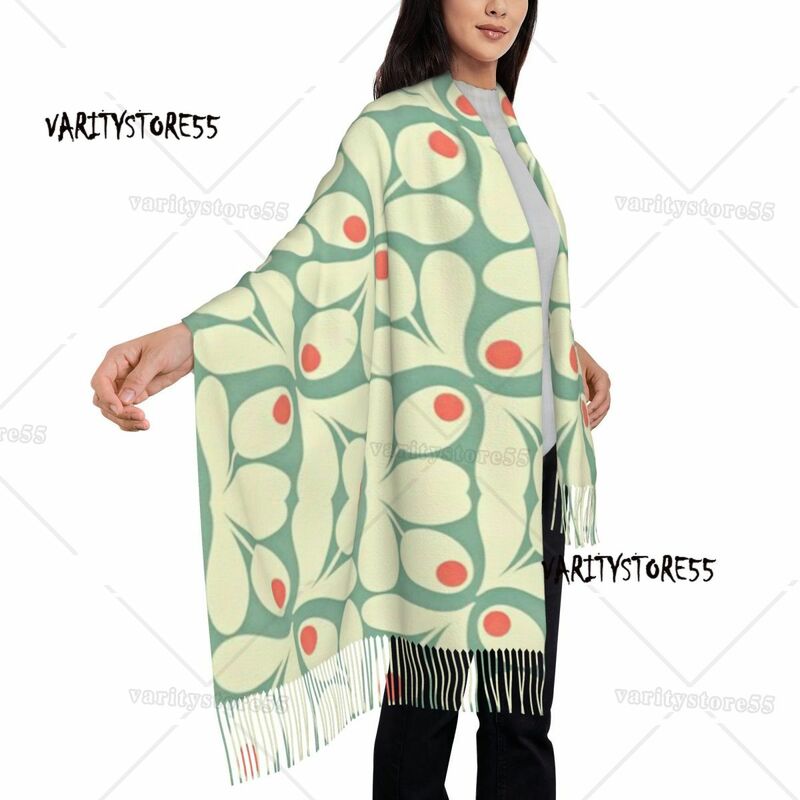 Female Large Orla Kiely Floral Scarves Women Winter Fall Thick Warm Tassel Shawl Wrap Flowers Abstract Scarf