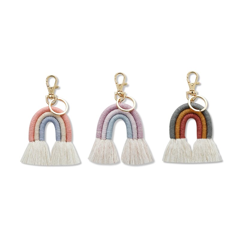 Tessitura arcobaleno portachiavi per le donne Boho portachiavi fatto a mano portachiavi Macrame Bag Charm Car Hanging Jewelry Gifts