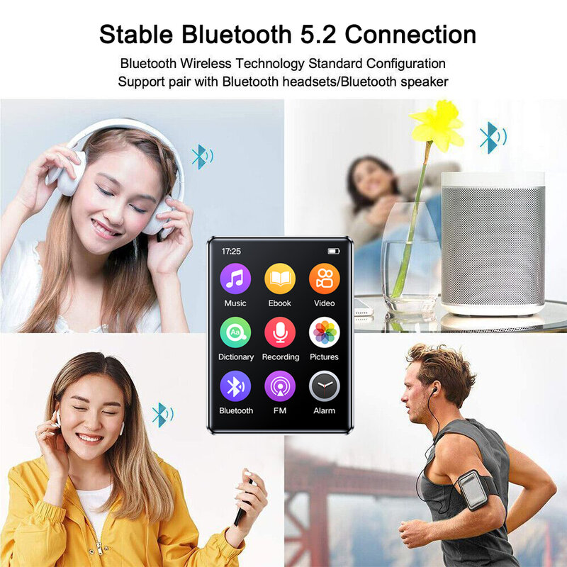 Reproductor MP3 Portátil con Bluetooth, reproductor de música estéreo HiFi, Mini reproducción de vídeo MP4 con pantalla LED, grabación de Radio FM para Walkman