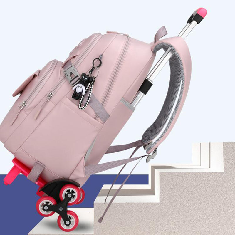 Mochila escolar com rodas para crianças, mochila escolar elementar, carrinho destacável, bolsas para meninas e crianças, novo