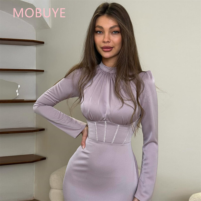 MOBUYE-Elegante vestido de baile com decote em O para mulheres, mangas completas, tornozelo, vestido de festa, árabe, Dubai, moda noturna, 2022