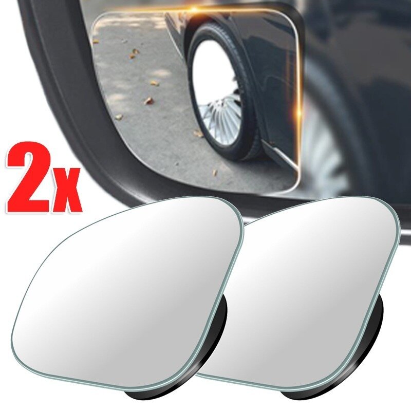 Espelhos de ponto cego sem moldura para estacionamento, espelho retrovisor auxiliar, 360 graus, grande angular, ajustável, invertendo