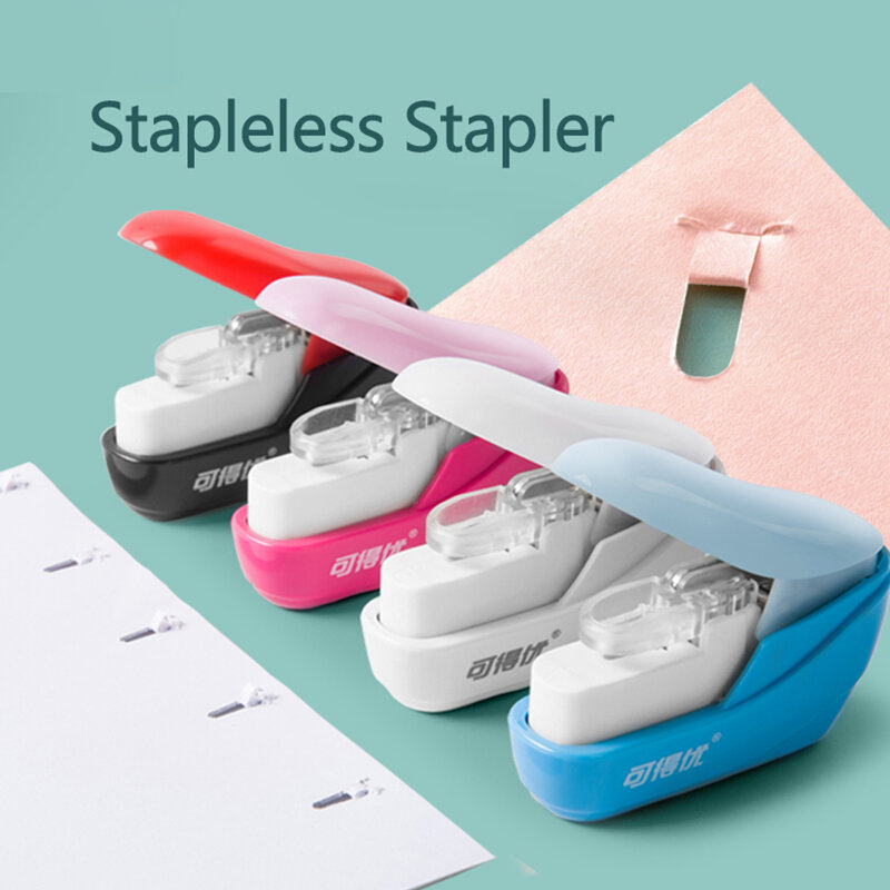 Stapler kertas buku Mini portabel, perlengkapan kantor sekolah Stapler tanpa kawat baru