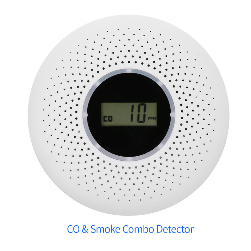 2 in 1 LCD Display Carbon Monoxide & Smoke Combo Detector Battery Operated CO Alarm with LED Light Flashing Sound Warning