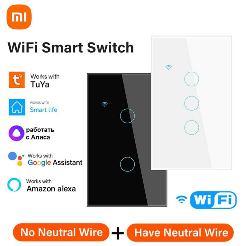 Xiaomi WiFi saklar dinding pintar kabel netral diperlukan 1/2/3/4 Gang saklar sentuh pintar bekerja dengan kehidupan pintar APP Alexa Google Home