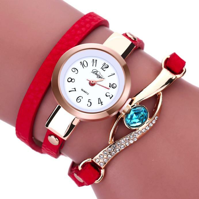 Damesmode-Contrastontwerp Horloge Luxe Damesdiamant Surround Leatheroid Quartz Horloge Met Ronde Wijzerplaat Dameshorloge