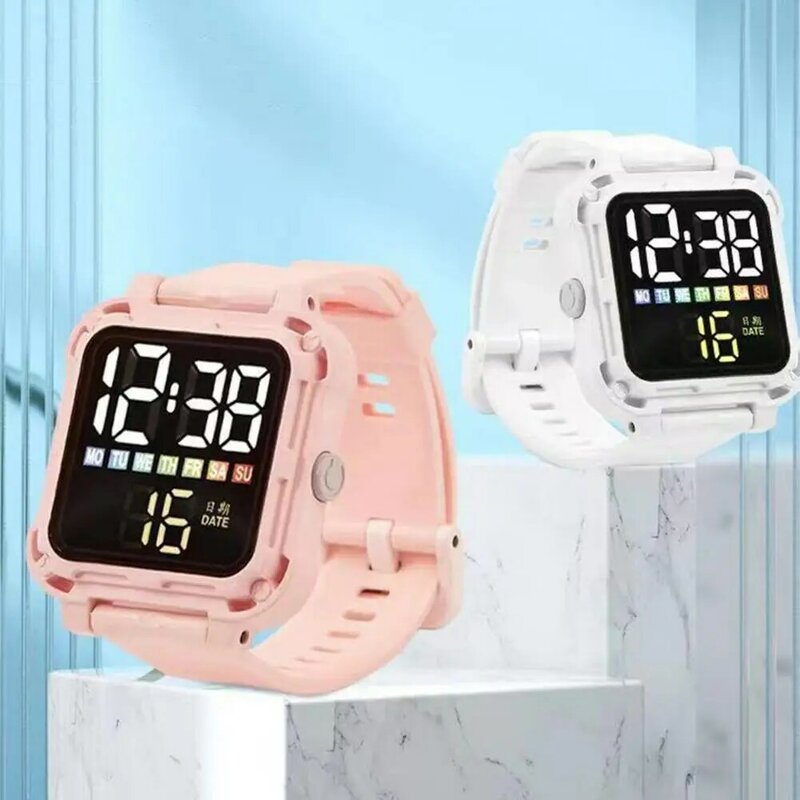 Modny zegarek sport LED zegarek elektroniczny zegarek wodoodporny zegarek z paskiem silikonowym kwadratowa tarcza dla studentów zegar elektroniczny