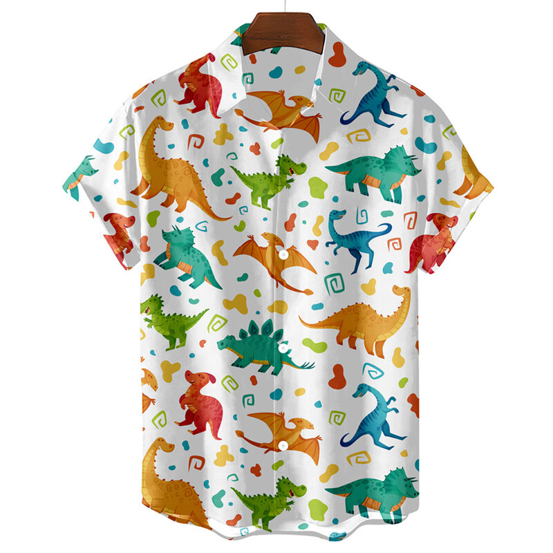 قمصان رجالية ونسائية ثلاثية الأبعاد بطباعة ديناصور ، بلوزات لطيفة مهنية ، قميص طية صدر السترة ، كيوبا كاميسا ، ملابس حيوانات