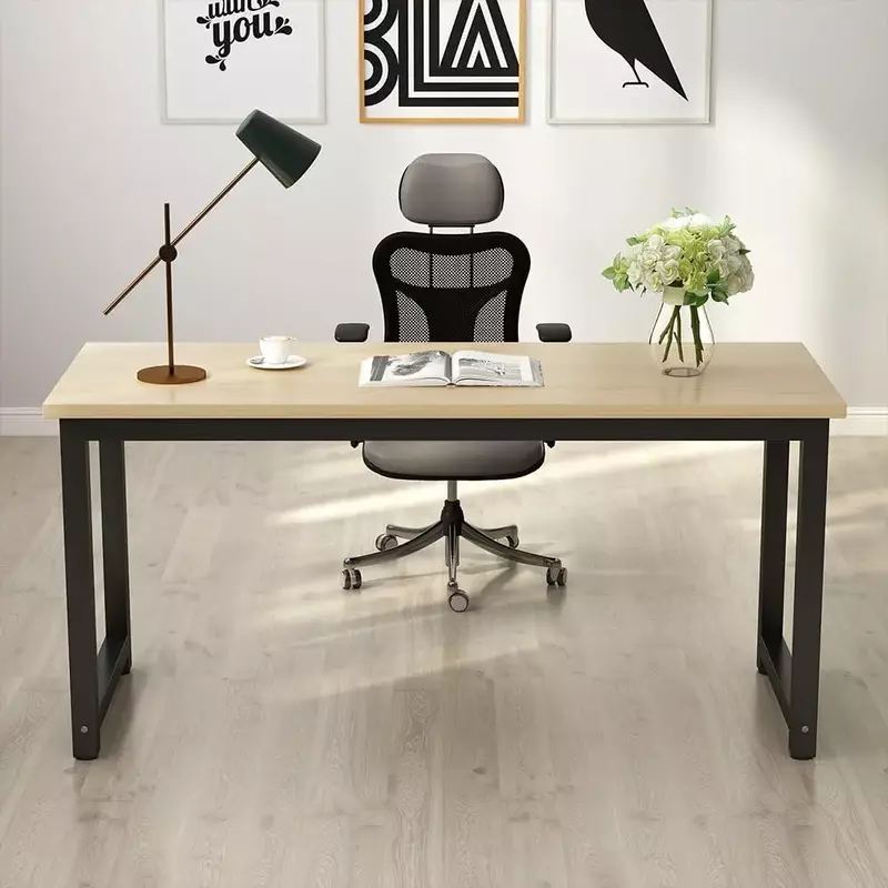 Suministros de muebles, escritorio grande de oficina, mesa de ordenador, escritorio de escritura de estudio para oficina en casa, nogal + negro