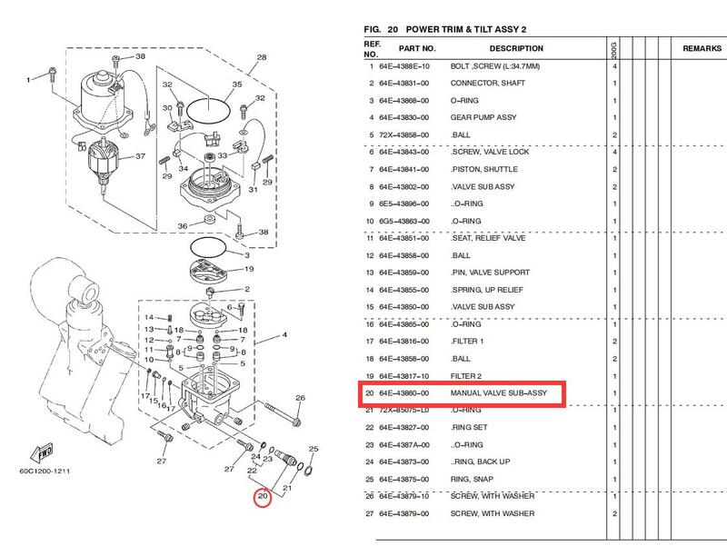 Válvula de liberación de presión 64E-43860, embellecedor de inclinación para fueraborda Yamaha 64E-43860-00 con 64E-43827-00;72X-85075-L0, 5 unidades