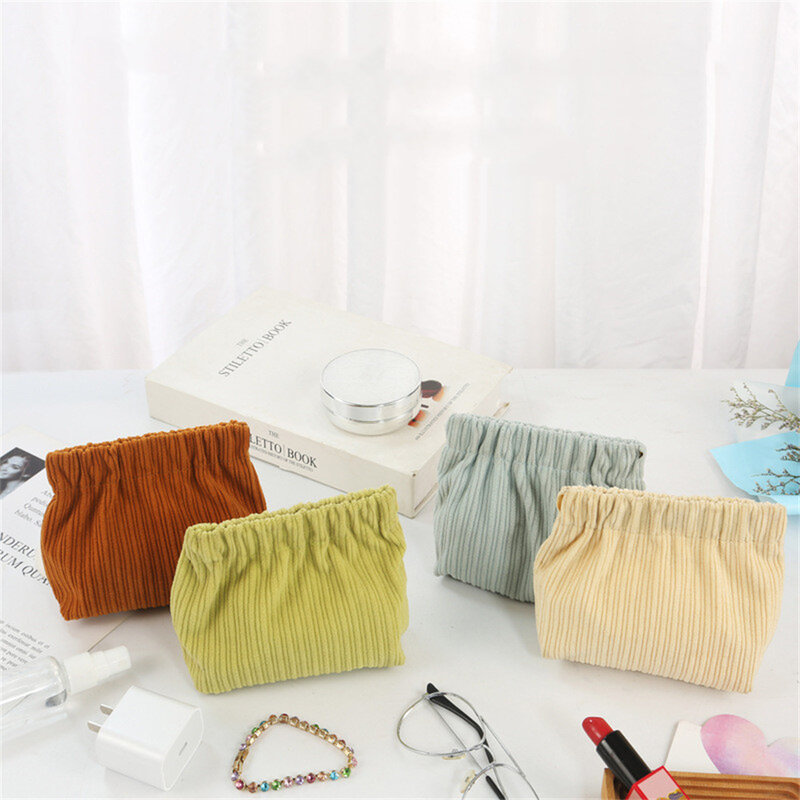 Scatola portaoggetti per fascia elastica per capelli in velluto a coste semplice creativo in stile giapponese borsa cosmetica portatile organizzatore da bagno multiuso