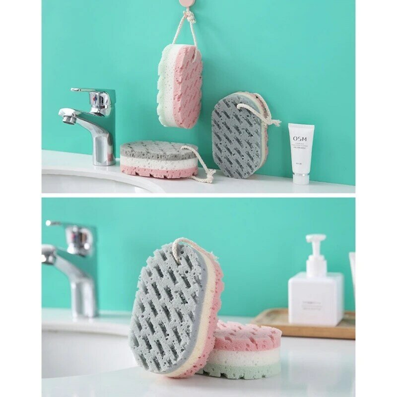Y1UF Three-layer Bath Sponge Body Brush Skin Clean Massage Cleaning Shower Brushes for Kids Adults Foam Scrubbing Towel Rope