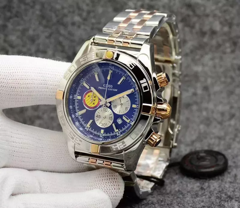Relógio cronógrafo de quartzo de luxo masculino, aço inoxidável, luminosa safira, preto, azul, ouro rosa