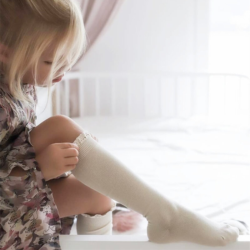 New Baby Girls Socks Long Knee High Ruffle Sock Kids Soft Cotton Toddlers Socks For 0-5 Years Children's Princess Socks