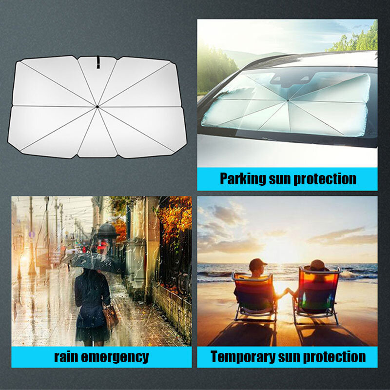 Parasol para parabrisas delantero de coche, sombrilla telescópica, paraguas cóncavo inverso, bloques de soporte, 99% de rayos Uv, campana de vidrio