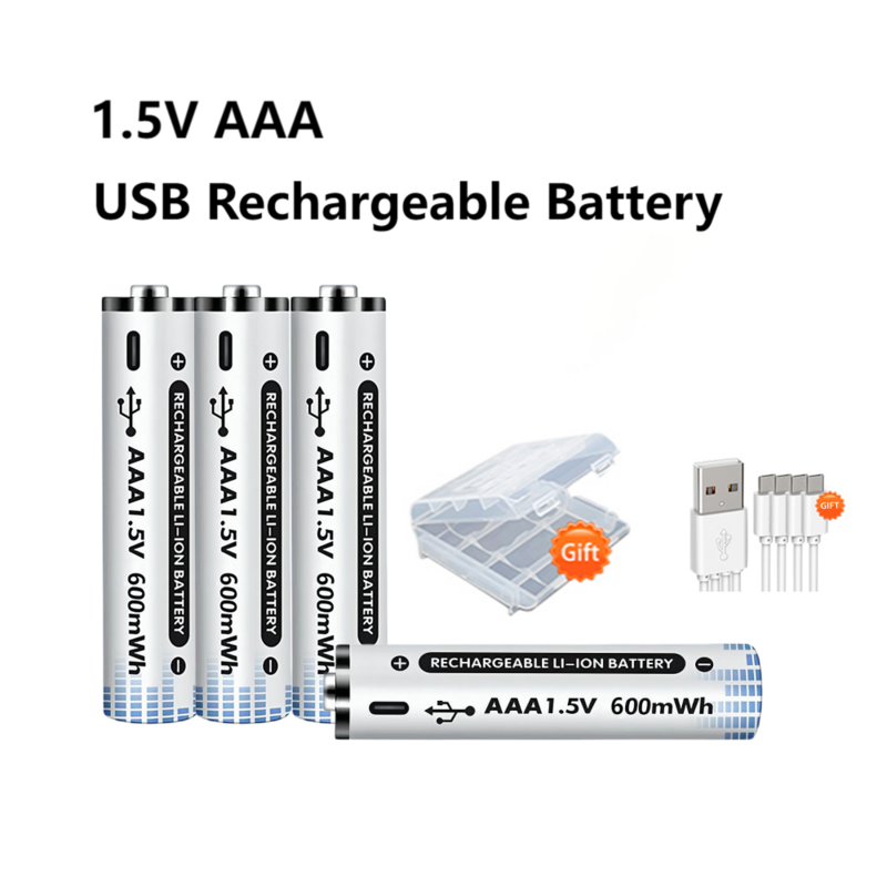 충전식 배터리 AAA 1.5V 대용량 2200mWh 배터리 AA USB 타입-C 고속 충전 리튬 이온 배터리 마우스 장난감용