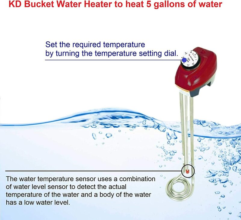 KD 1600W Immersion Bucket Water Heater, Auto Shutoff, Overheating Prevention, Auto Water Level Senor, Adjustable