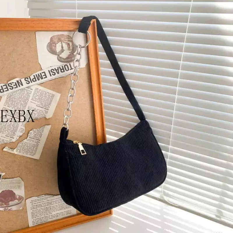 Bolso de mano Vintage de pana para mujer, bandolera informal con cremallera, Color sólido