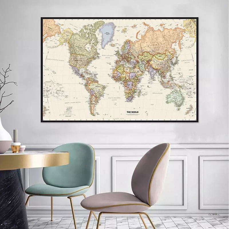 Mapa do Mundo detalhado para a educação, as principais cidades de cada país, escola e decoração de escritório, 225x150cm
