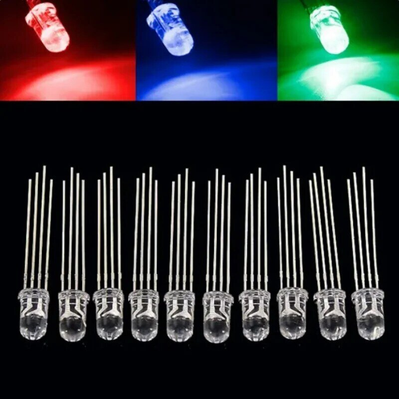 50pcs 5mm full-color LED RGB red/green/blue common cathode/anode four feet transparent highlight color light 5mm colorful diode