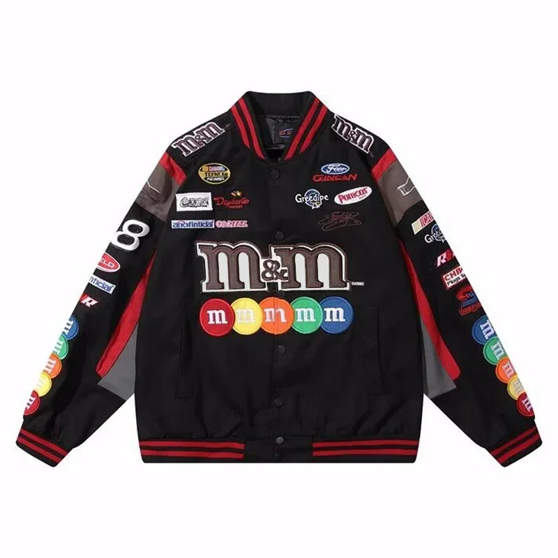 Bomber Jacket Men Women Hip Hop Embroidery Motorcycle Loose Baseball Coat Casual High Quality Street Racing Varsity Outwear New