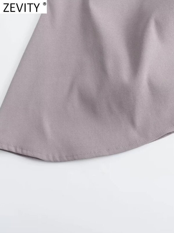 Zevity 여성용 싱글 숄더 긴팔 플리츠 작업복 블라우스, 비대칭 슬림 셔츠, 세련된 상의, LS5707, 새로운 패션
