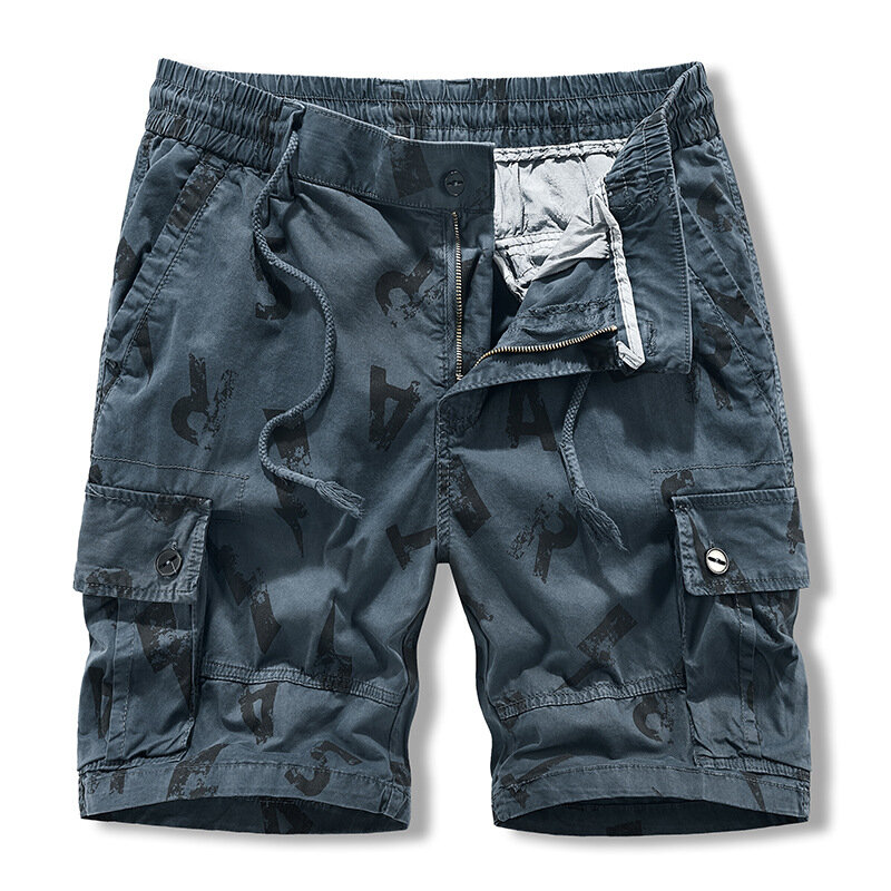 Fashion Men's Multiple Pockets Cargo Shorts Male Print Summer Short Pants