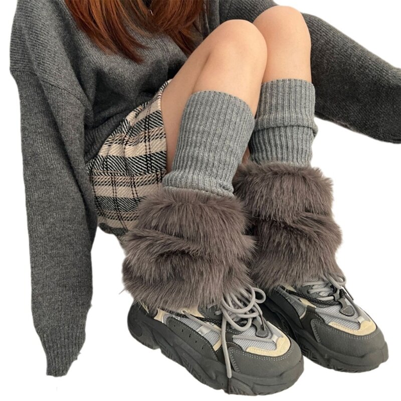 Chauffe-jambes en tricot côtelé extensible, chaussettes longues empilées pour femmes, couverture botte Harajuku, Colorblock,