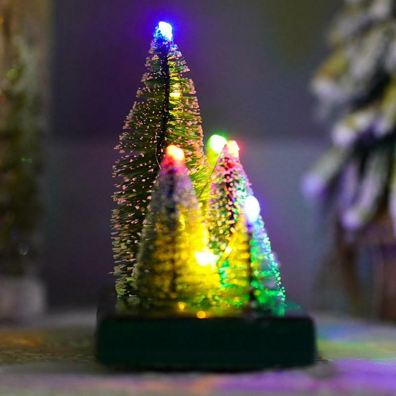 Mini Christmas Tree For Desk Tiny Artificial Pine Needle Tree Combination Ornaments Colorful LED Light Pine Needle Tree Decor