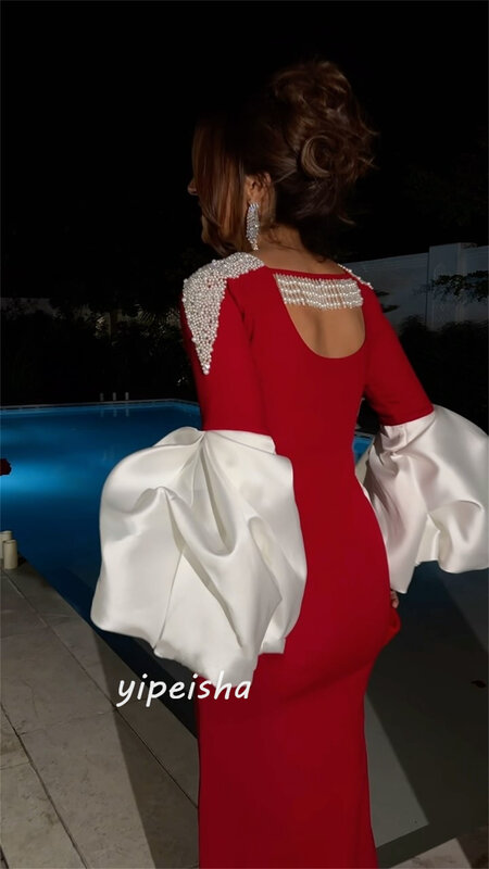 Атласное платье с оборками и бусинами, Клубное платье-футляр с вырезом лодочкой на заказ, платья с длинным рукавом