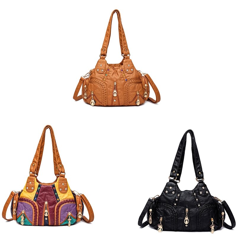 Новые женские кожаные сумки, мягкая вместительная Повседневная Сумка-тоут, Высококачественная женская кожаная сумка через плечо