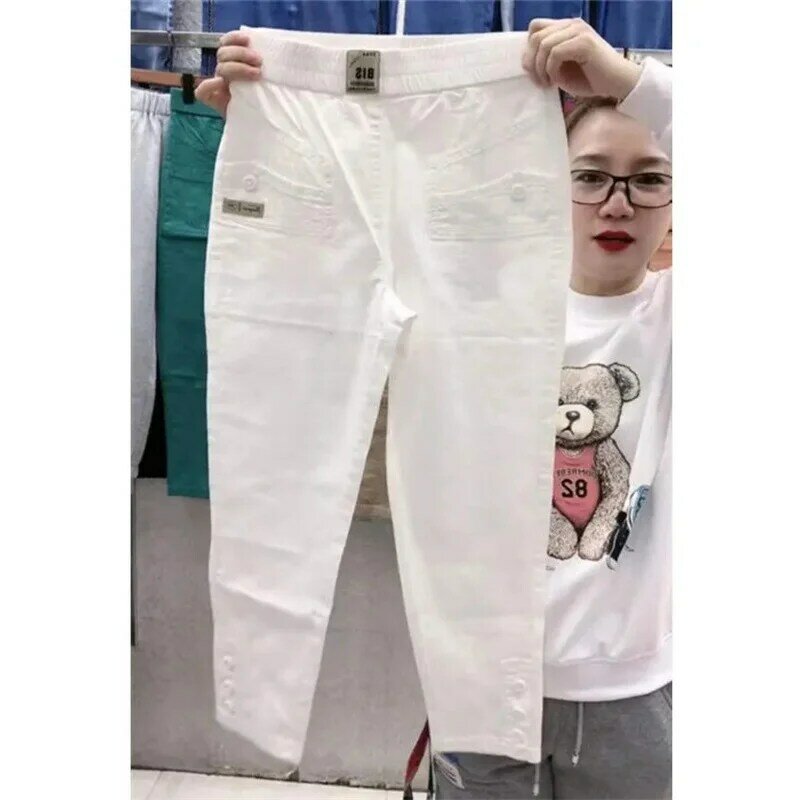 Damskie cienka bawełna lniane spodnie 2024 wiosna lato nowy duży rozmiar luźna, Slim spodnie haremowe prosty dziewięć spodni przypływ kobiet