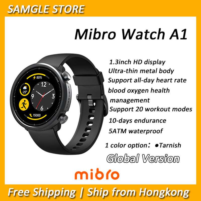 Mibro-A1 Relógio Inteligente Esportivo, Edição Global, Sangue, Oxigênio, Monitor de Freqüência Cardíaca, 5ATM, Impermeável, Moda, Bluetooth