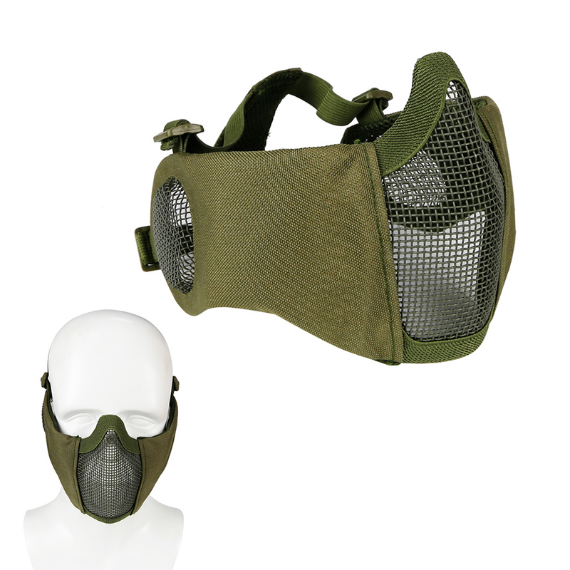 Mascarilla protectora plegable de media cara, máscara de malla de acero con bajo contenido de carbono, cómoda y ajustable, color verde
