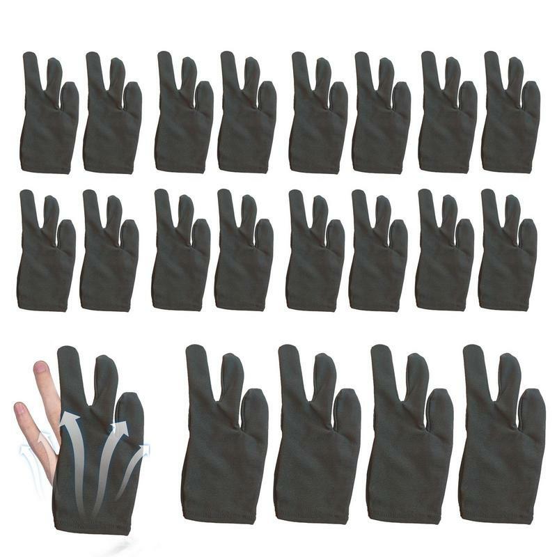 Guantes de billar transpirables para hombre y mujer, manoplas de 3 dedos para piscina, 20 piezas, diseño de 3 dedos, accesorios de billar